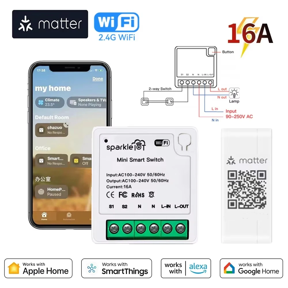 

Matter WIFI умный переключатель реле умный выключатель голосовое управление Homekit Siri 1-канальный модуль автоматизации Alexa Google Home