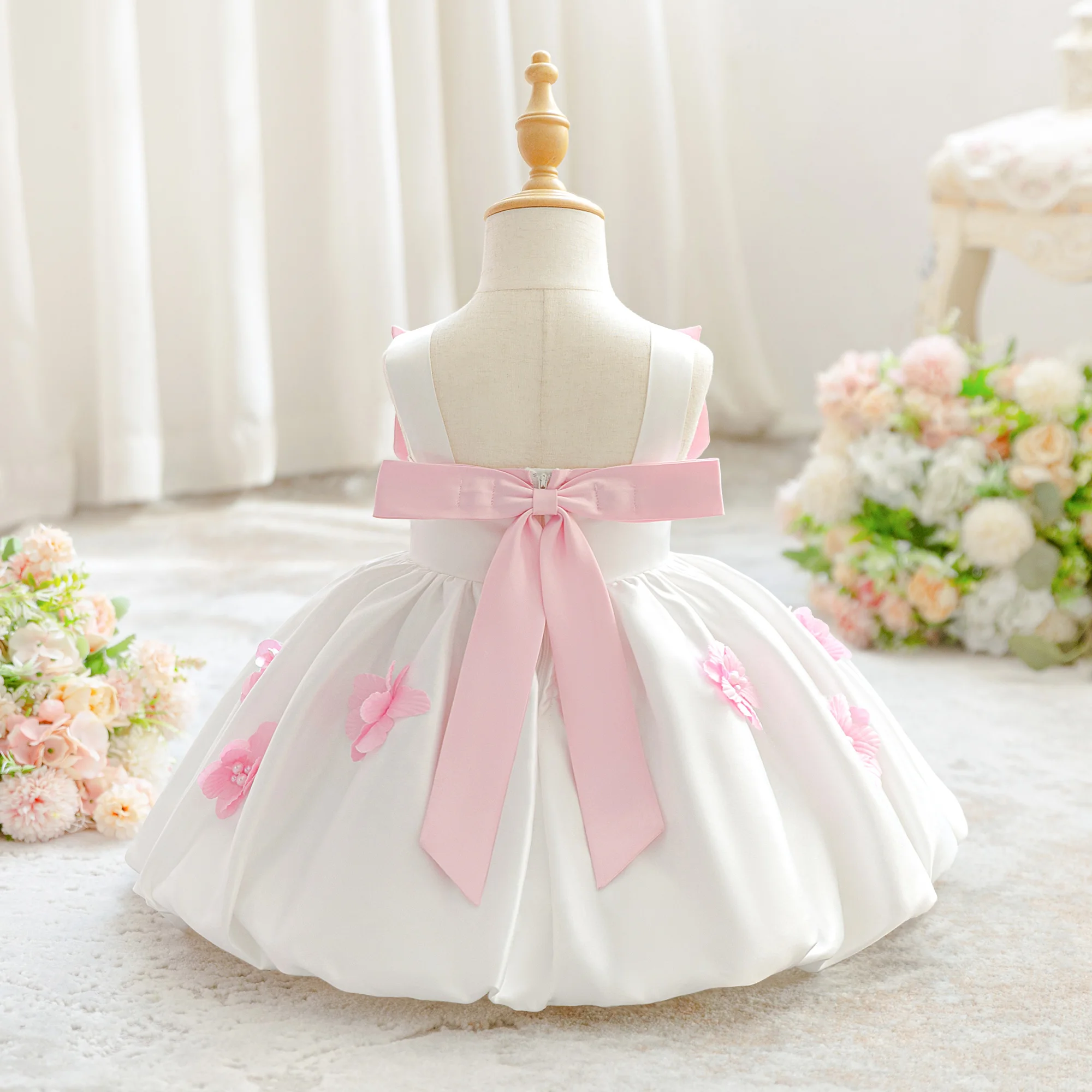 Toddler Flower Baptism Party Girls Dress Wedding Costume Elegant 1st Birthday Princess Bridesmaid Girl Dress Banquet Kids Clothe