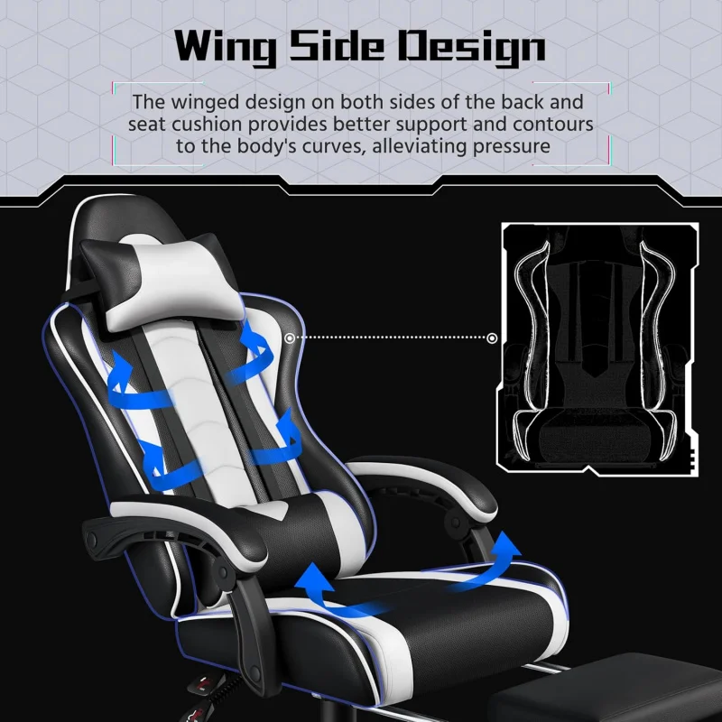 Video Game Chair with Massage Lumbar Support and Footrest Height Adjustable Ergonomic Computer Gaming Chair with Swivel Seat .