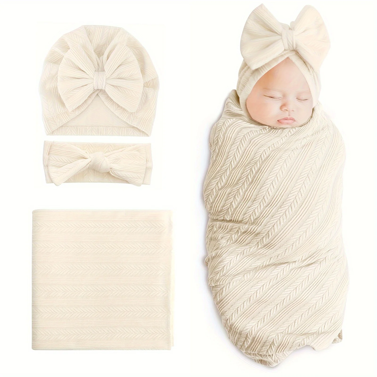 مجموعة أساسيات حديثي الولادة مكونة من 3 قطع: بطانيات وقبعة وعصابة رأس على شكل فيونكة |   ناعمة وصديقة للبشرة وجهاز موسمي لجميع الأطفال.