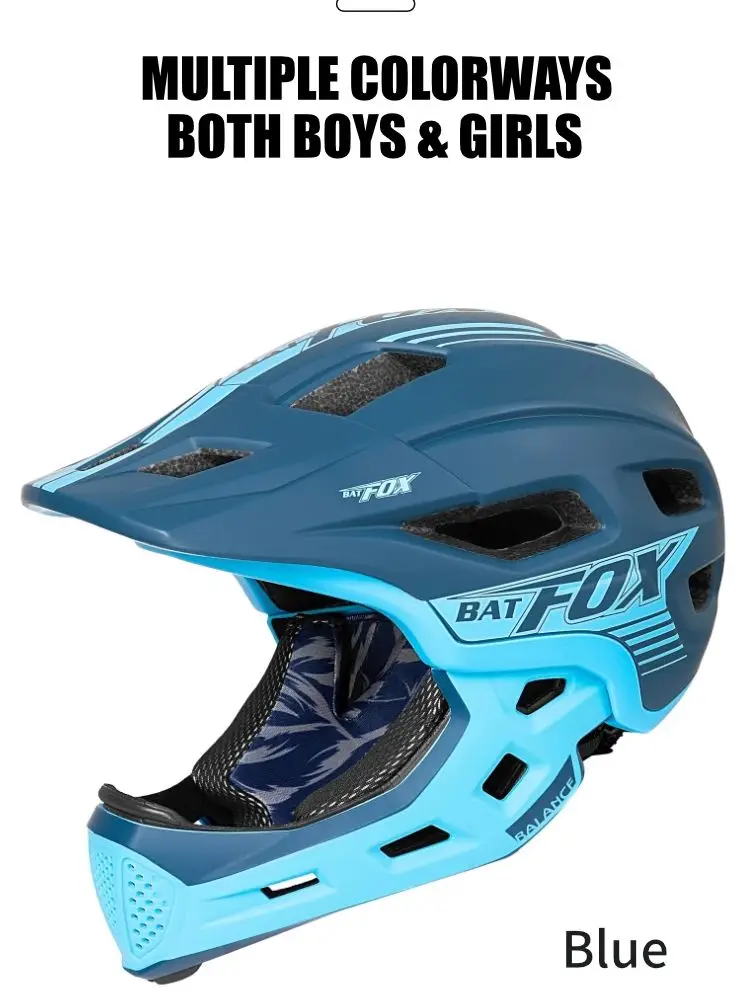BATFOX Kinder Vollgesichts-Fahrradhelm Abnehmbarer Kinnriemen Stoßabsorbierende Schale Sicherheitszertifizierter Rad- und Rollerhelm für Kinder – Detail 9