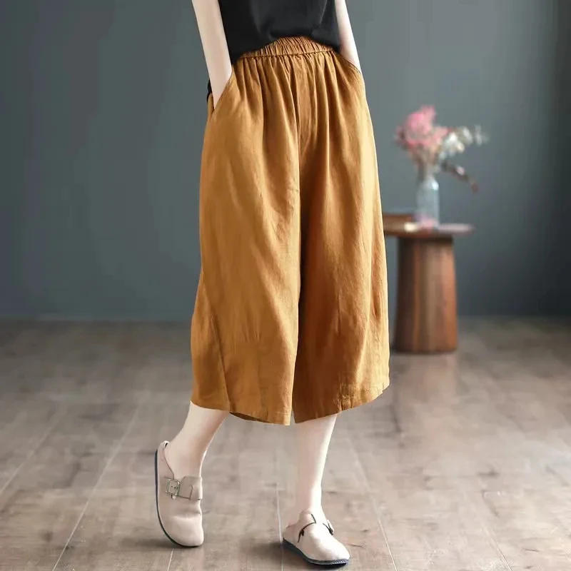 

Cotton linen wide-leg pants women's 2024 summer new fashion retro thin section drape loose casual straight-leg cropped pants