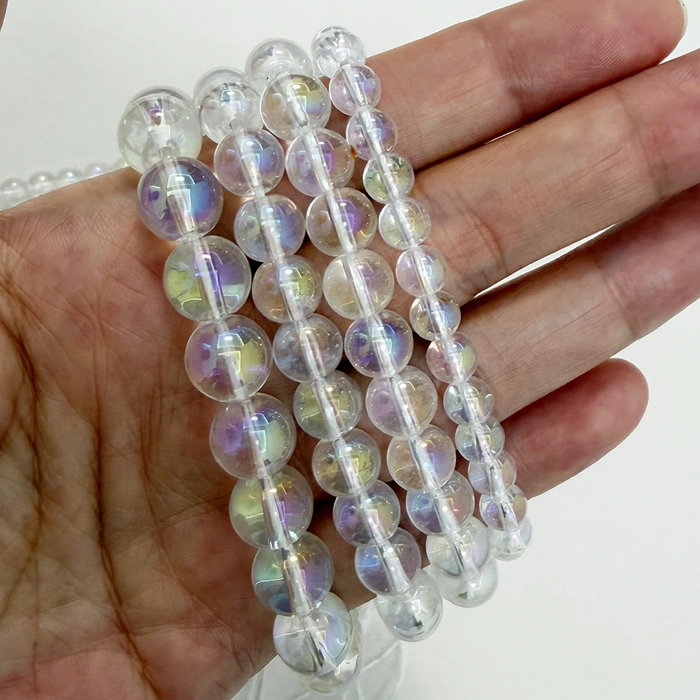 Natural Stone AB Shining K9 Clear Crystal Quartz Round Loose Beads 15