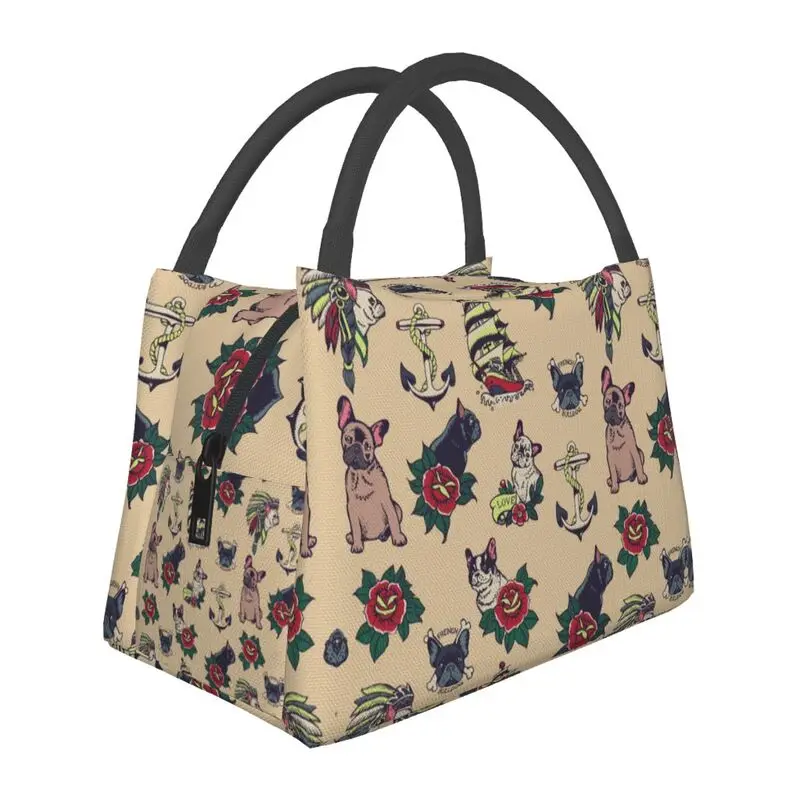 Custom Cute French Bulldog Tattoo Lunch Bags Men Women Cooler Warm Insulated Lunch Box for Work Pinic or Travel