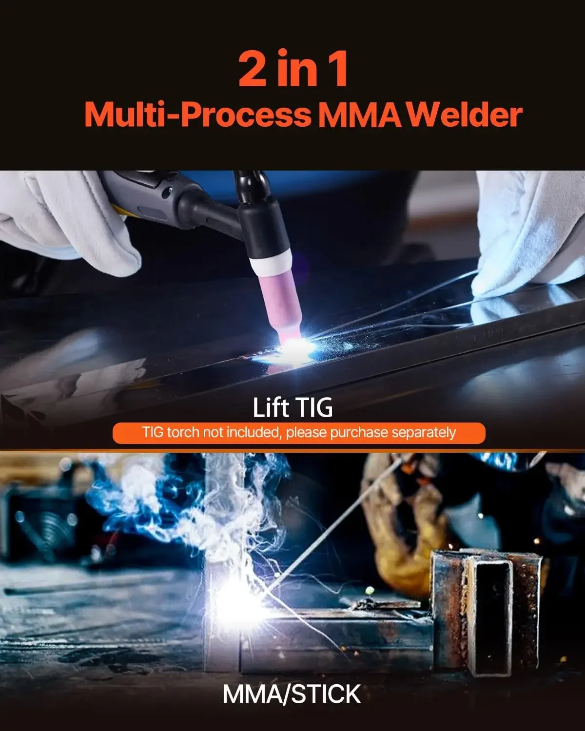 MMA Welder, 205A 2-in-1 MMA Lift TIG Stick Welding Machine, 110/220V Dual Voltage IGBT Inverter Welder Machine with Digital Disp