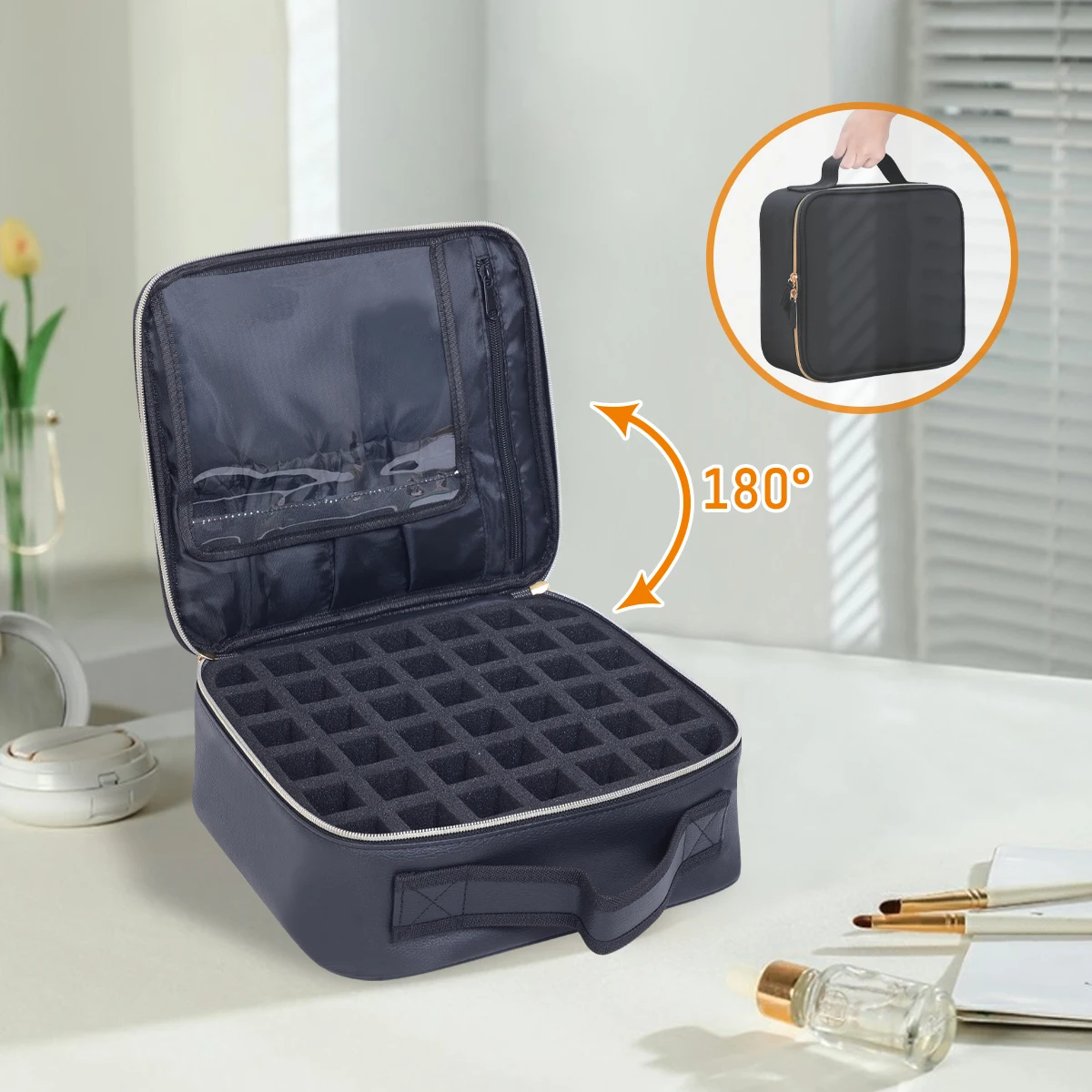 UOZL 42 Bottle Nail Polish Organizer, PU Leather Handheld Nail Polish Storage Bag, Suitable for Nail Art Lovers and Manicurists
