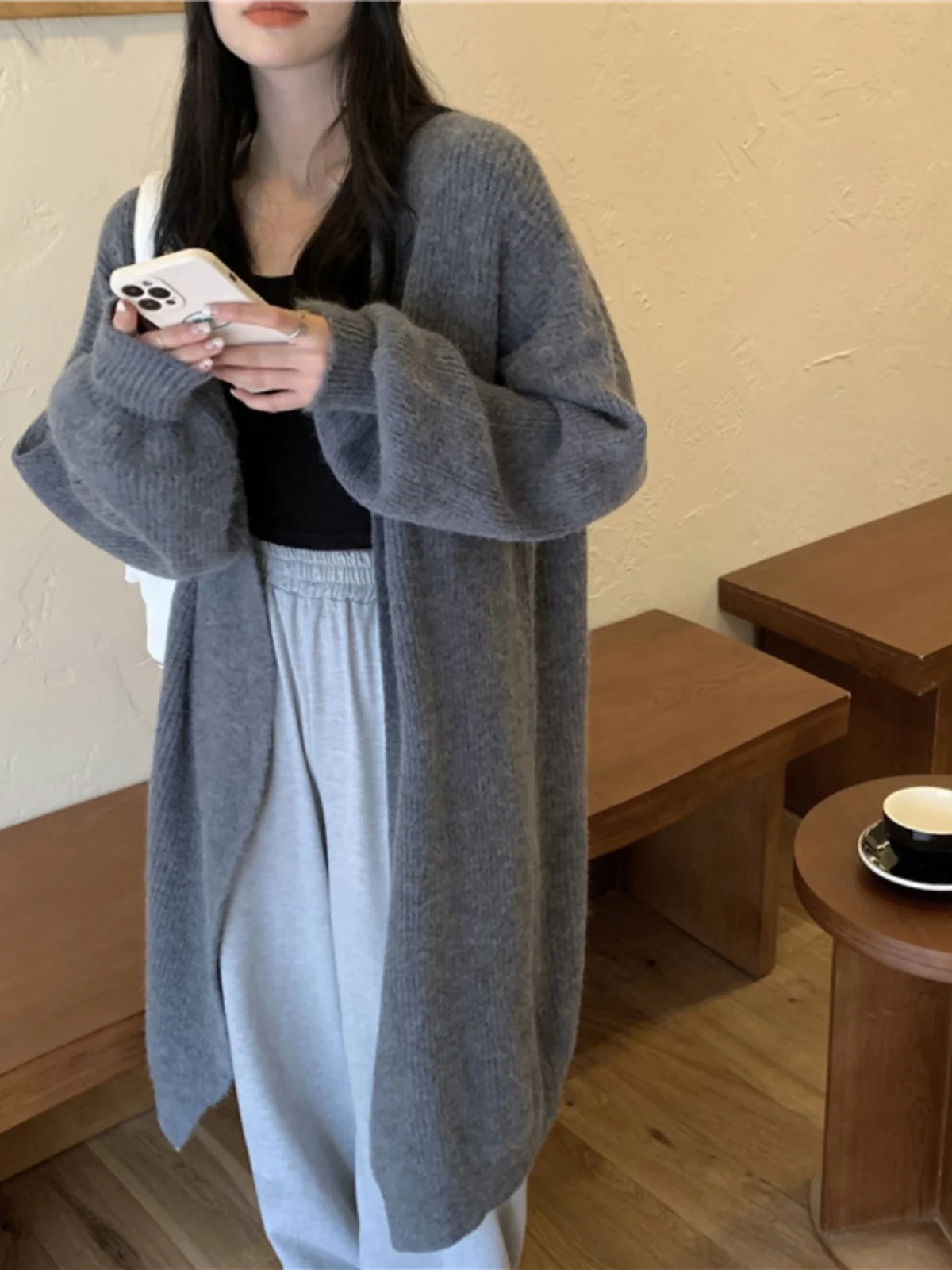 Ladies Mid-Length Sweater Cardigan Spring Autumn Outerwear Lazy Style Vintage Knitted Shirt Women's Top Winter Warmth Heating