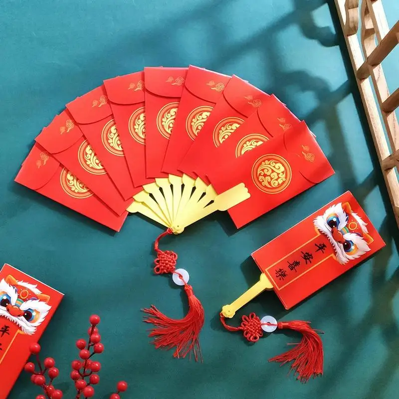 2023 New Chinese New Year Red Envelopes Fan Shape Hongbao Chinese Spring Festival Red Pockets Best Wish Lucky Money Pockets Gift