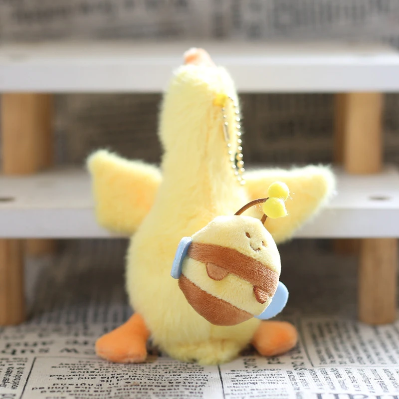 Cute Plush Cartoon Duck Keychain, Lofty Car Bag Doll Charm; Features Pullable Crayfish, Turtles, Bees, Love Pendant