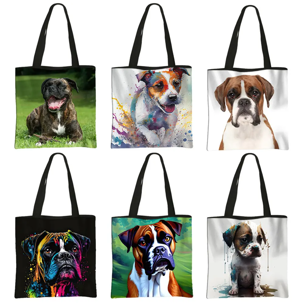 Cute Boxer Dog Shopping Bag Boxer Women Handbag Large Capacity Totes Shoulder Bags Tote Bag Book Bag Shopper Bag