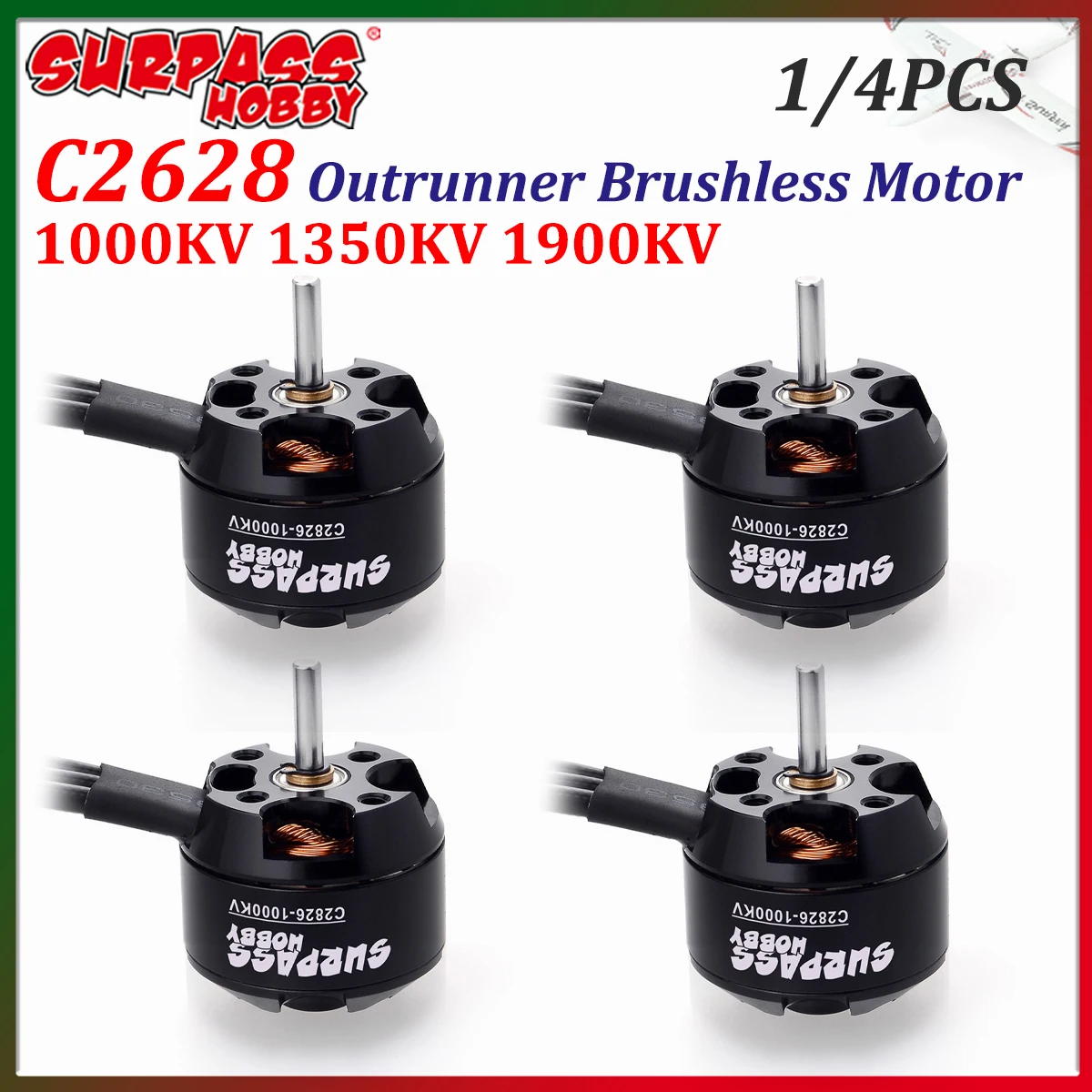 

1/4PCS Surpass Hobby 2826 1000KV 1350KV 1900KV Outrunner Brushless Motor for RC Fixed-wing Aircraft Multicopter Drone Glider
