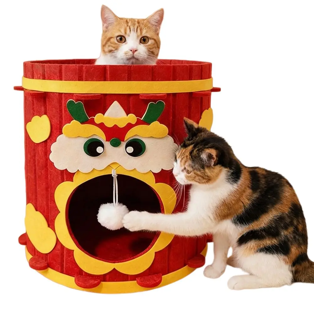 

Cute Lion Dance Cat House Abrasion Resistant Breathable Cat Castle Bed Sturdy Felt Cat Scratching Board Cat Gifts