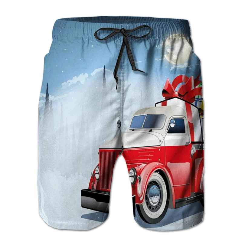 

New Summer 3D Santa Claus Snowman Printing Beach Shorts Christmas Reindeer Graphic Swimming Shorts Men Cute Pants Hombre Trunks