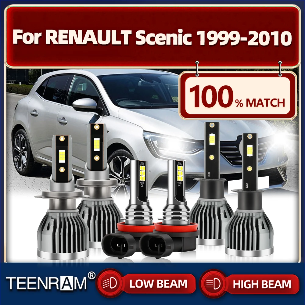 

LED Car Headlight Bulbs 60000LM High Low Beam 6000K White Auto Fog Lamps 12V For RENAULT Scenic 1999-2006 2007 2008 2009 2010