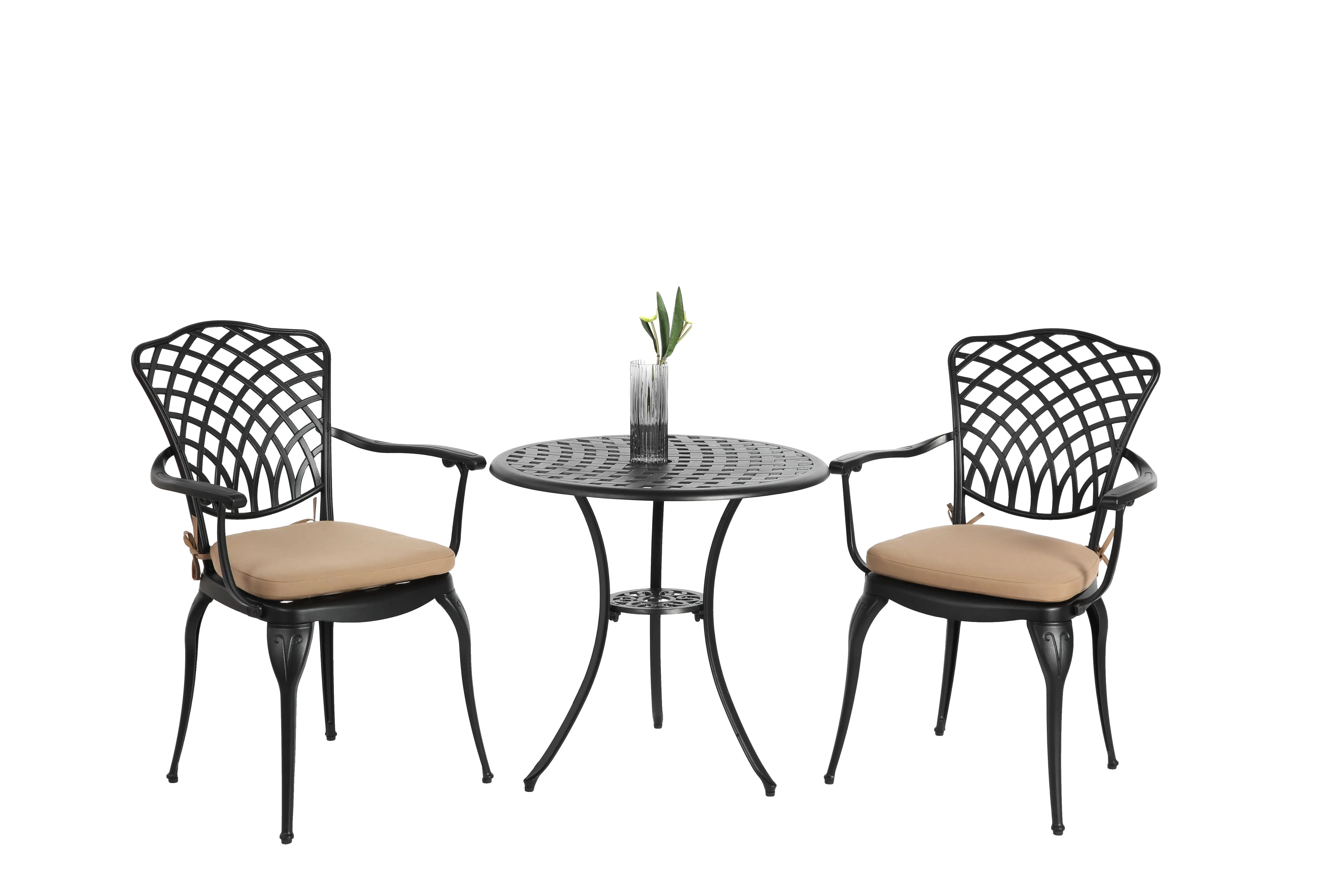 3-Piece Cast Aluminum Bistro Set - Outdoor Table & Cushion Chairs with Umbrella Hole, All-Weather Patio Furniture for garden -