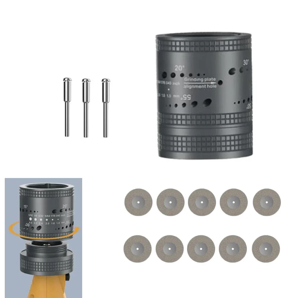 1set Electrode Sharpener Grinder Head TIG Welding Tool 8 Angled Hole Sharpener Double-sided Grinding Wheels CNC Mandrel