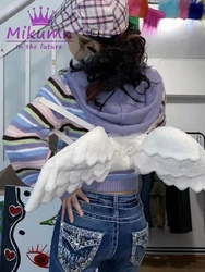 Mikwhite beyaz melek kanatları peluş sırt çantası japon Y2k Kawaii sevimli Lolita JK üniforma Cosplay çanta için parti/doğum günü hediyesi/okul