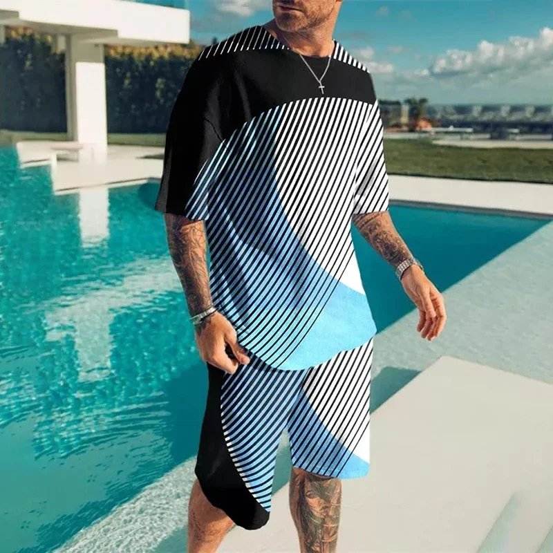 Fashionable Men's Suit 3D Print Eye Pattern Top Y2K Style Summer Casual Streetwear  Breathable Refreshing Sports Suit Oversized