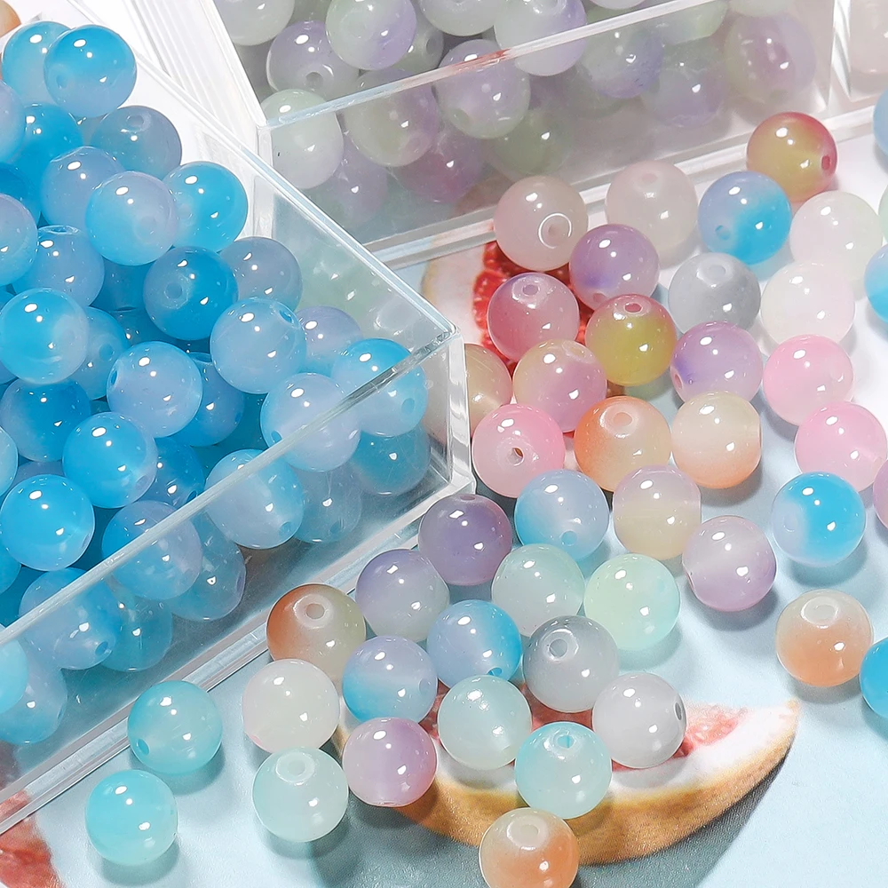 50pcs/lot Jelly Color Round Glass Beads Gradient Loose Spacer Beads For DIY Bracelet Earrings Jewelry Making Accessories