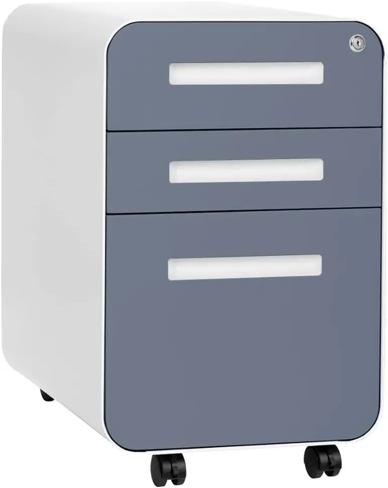 

3 Drawer File Cabinet with Lock - Under Office Desk Metal Filing Cabinet Legal/Letter File Folders Wheels and Stationary Feet