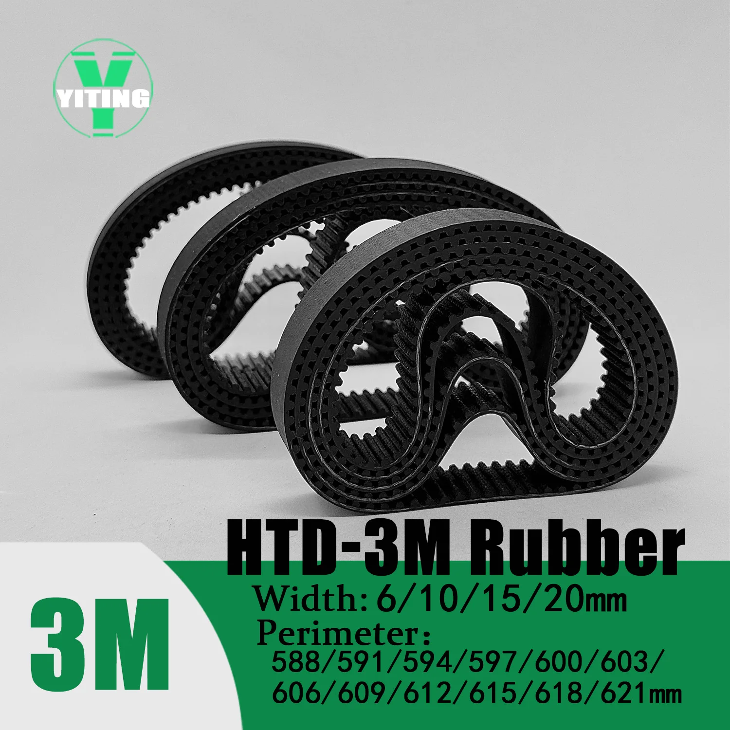 HTD-3M Timing Belt Width 6/10/15/20mm Rubber Closed Loop Length588/591/594/597/600/603/606/609/612/615/618/621mm Belt