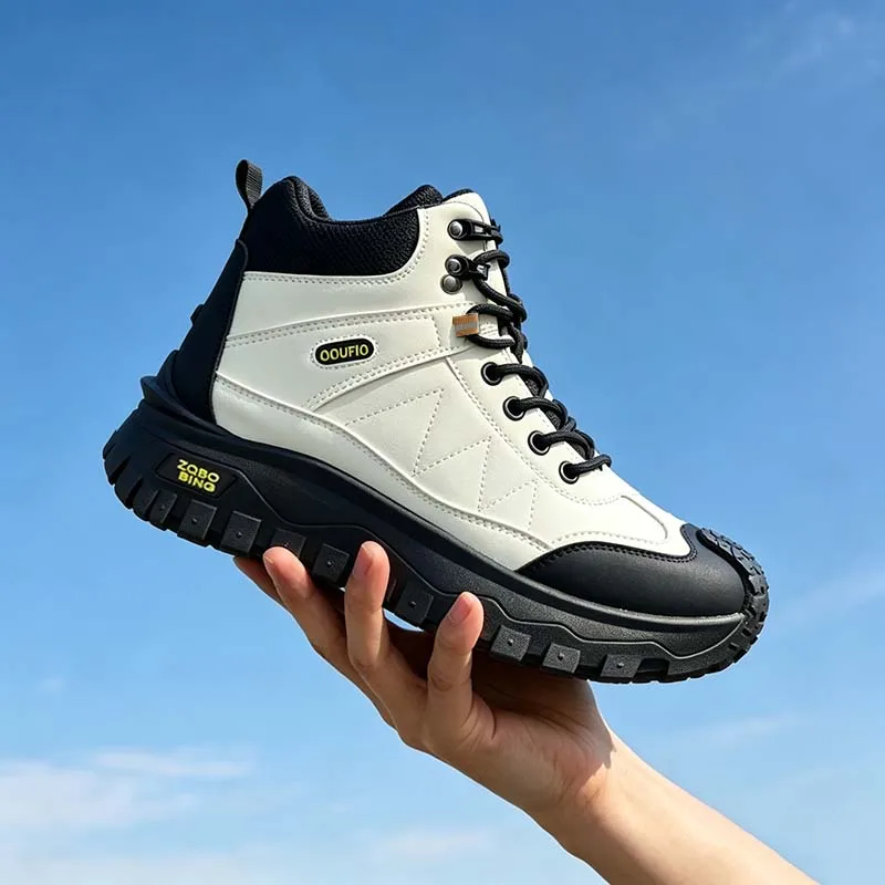 New Autumn and Winter High-Top Outdoor Hiking Boots for Couples, Unisex, Sizes 35-48, Thick-Soled, Non-Slip, Wear-Resistant Work Shoes, Color-Blocking, Fashionable Height-Increasing Sneakers