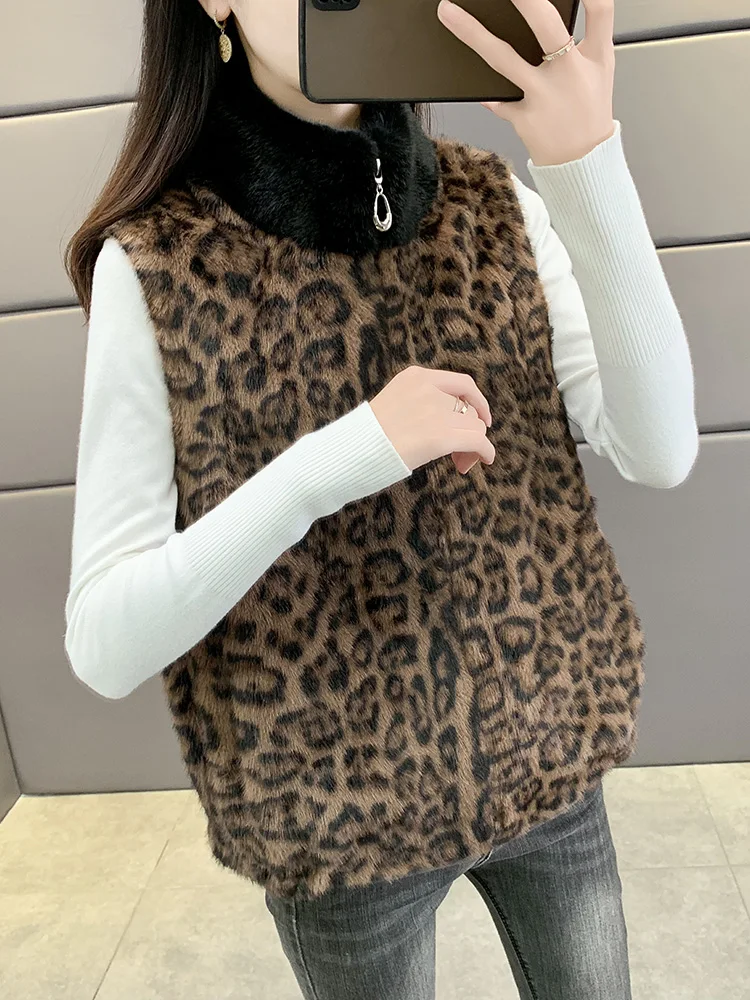 

Ladies' Fall Winter 2025 New Sle Leopard Print Faux Fur Vest One-Piece Coat Trendy oulder Pad Jaet Outerwear