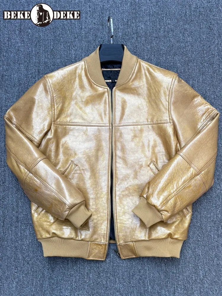 

Мужская повседневная куртка-бомбер из натуральной овчины, мягкая натуральная кожа, зимняя утепленная куртка, новая дизайнерская мотоциклетная куртка