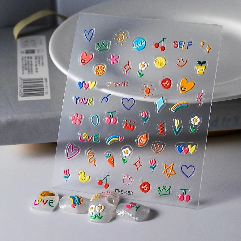 Jelly Design Tulip Flowers Love Heart Color Lines 5d Embossed Reliefs Nail Art Stickers Lovely Manicure Nail Decals image 3