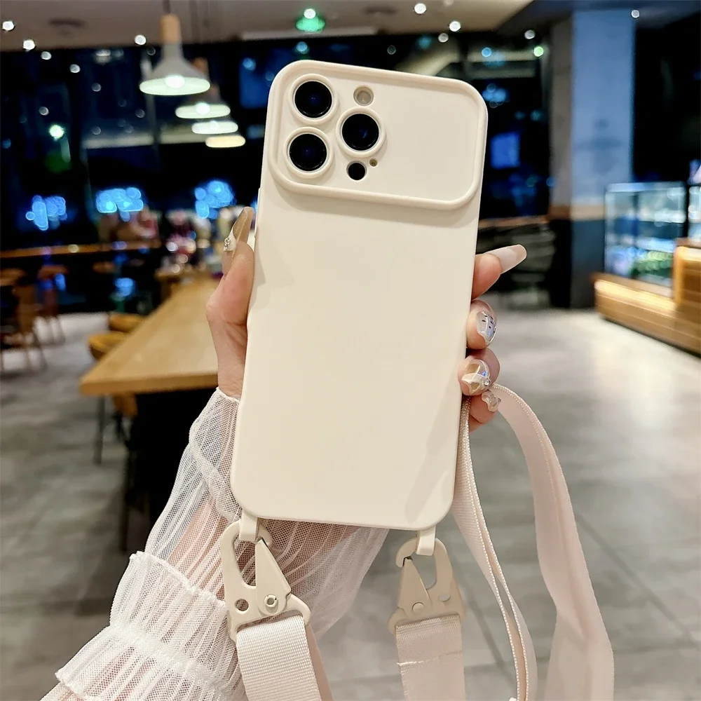 Hochwertige Luxus-TPU-Soft-Silikon-Handyhülle für iPhone 18 17 16 15 14 Pro Max, stoßfest mit Tragekordel, in Bonbonfarben.