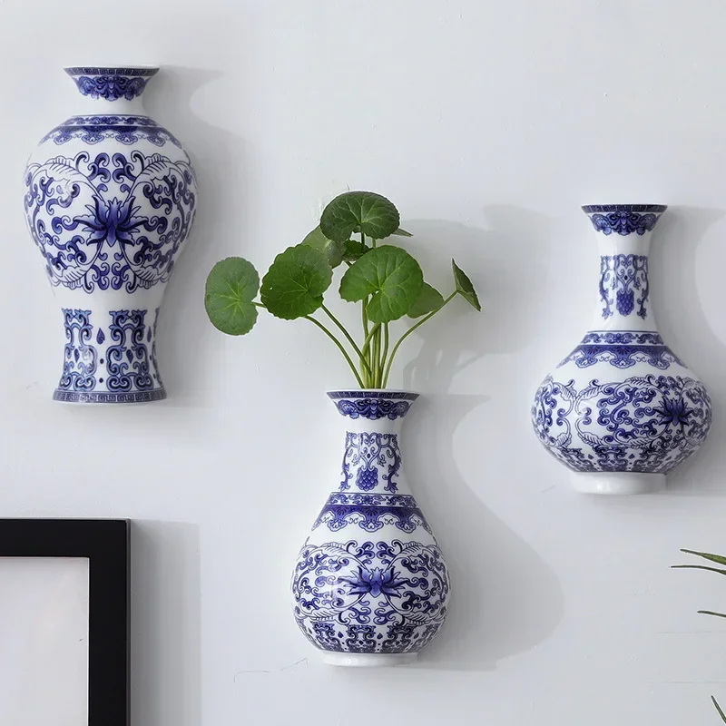 Ceramic Vases Antique Blue and White Porcelain Flower Ware Lucky Bamboo Living Room Home Decoration