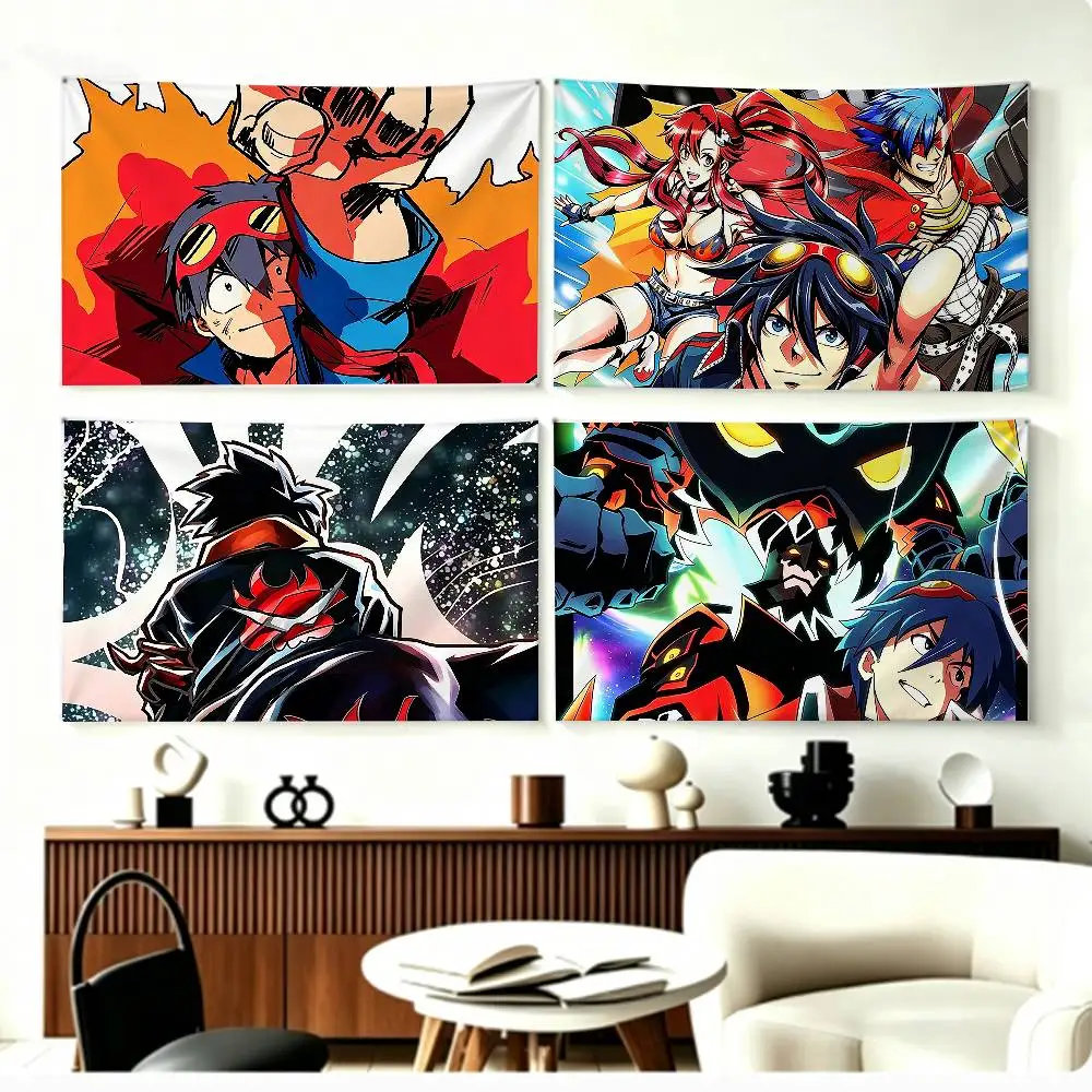 Anime IP Tengen Toppa Gurren L-Lagann Flags Wall Hanging Background Art Banner for Bedroom Home Outdoor Decor