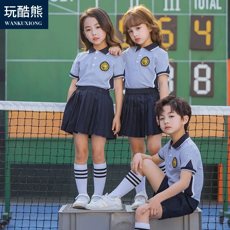 Kindergarten clothes Primary secondary school students uniforms Teacher Sports British study style short-sleeved T-shirt set