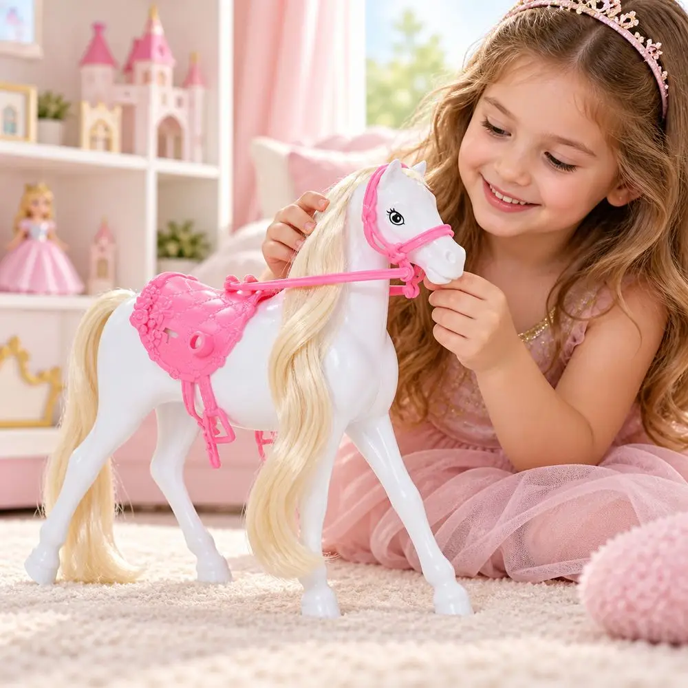 New PVC Horse Figurine Removable Saddle Long Mane Horse Model Movable Head Pony Figurine For Playing House