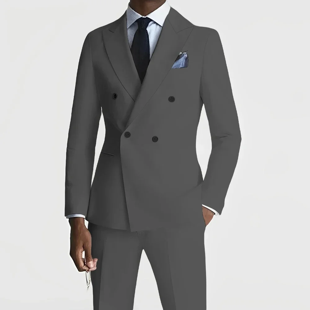 

6XL-XS (Blazer+Pants) High Quality Business Solid Color Slim Fit Suits 2 Pieces Men's Groom Wedding Social Tuxedos Set