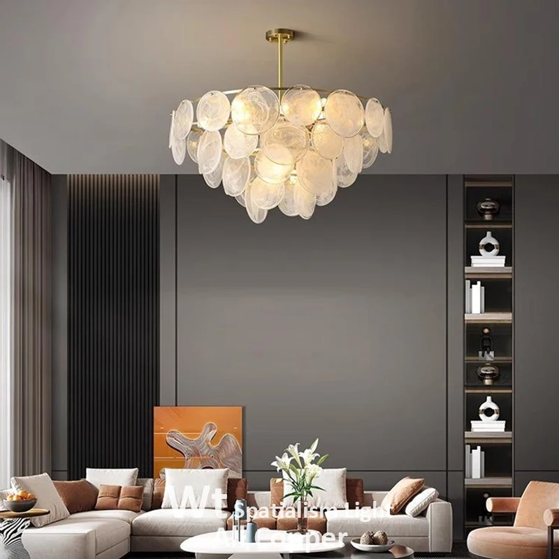 

2026 Loire Chandelier Copper Led Round Cloudy Glass Lamp For Living Room Bedroom Dining Room Kitchen Office Gold Ceiling La