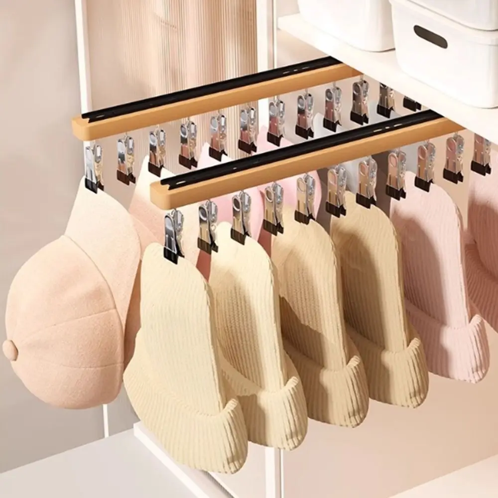 

Retractable Wall Mounted Hat Holder 8/12 Clips Punch Free Clothes Drying Rack Space Saving Push-Pull Underwear Storage Hanger