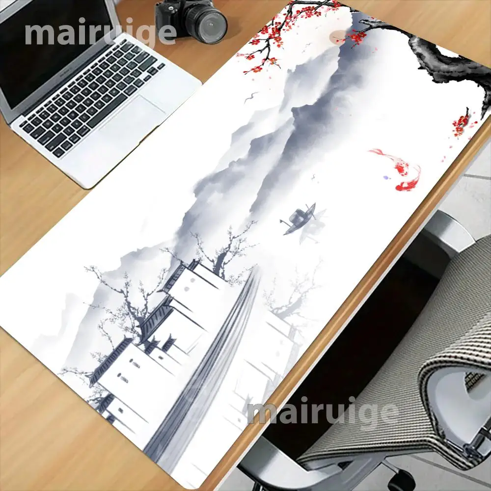 Chinese Ink Pavilion Bridge Garden Games Playmat Table Mat Acts As Calm Neutral Backdrop For Laptop Study Desktop Areas