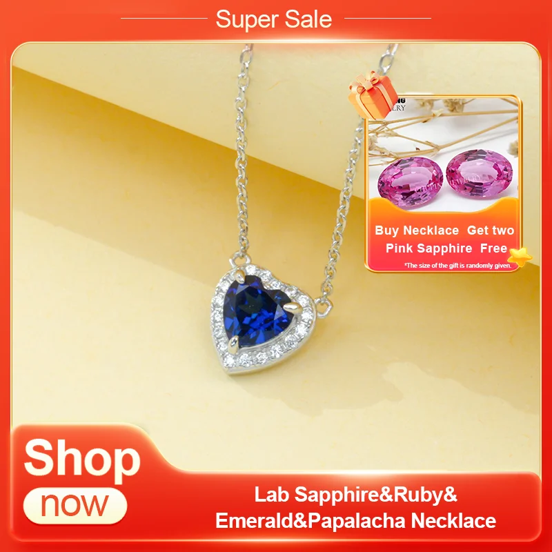 

ChuPing Fine Jewelry Lab Sapphire & Ruby & Emerald & Papalacha Heart Shape 6mm S925 Necklace For Women Anniversary's Gift