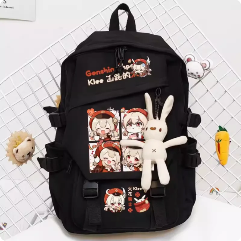 Anime Genshin Impact Klee mochila escolar de gran capacidad, bolsa de viaje para niño y adolescente