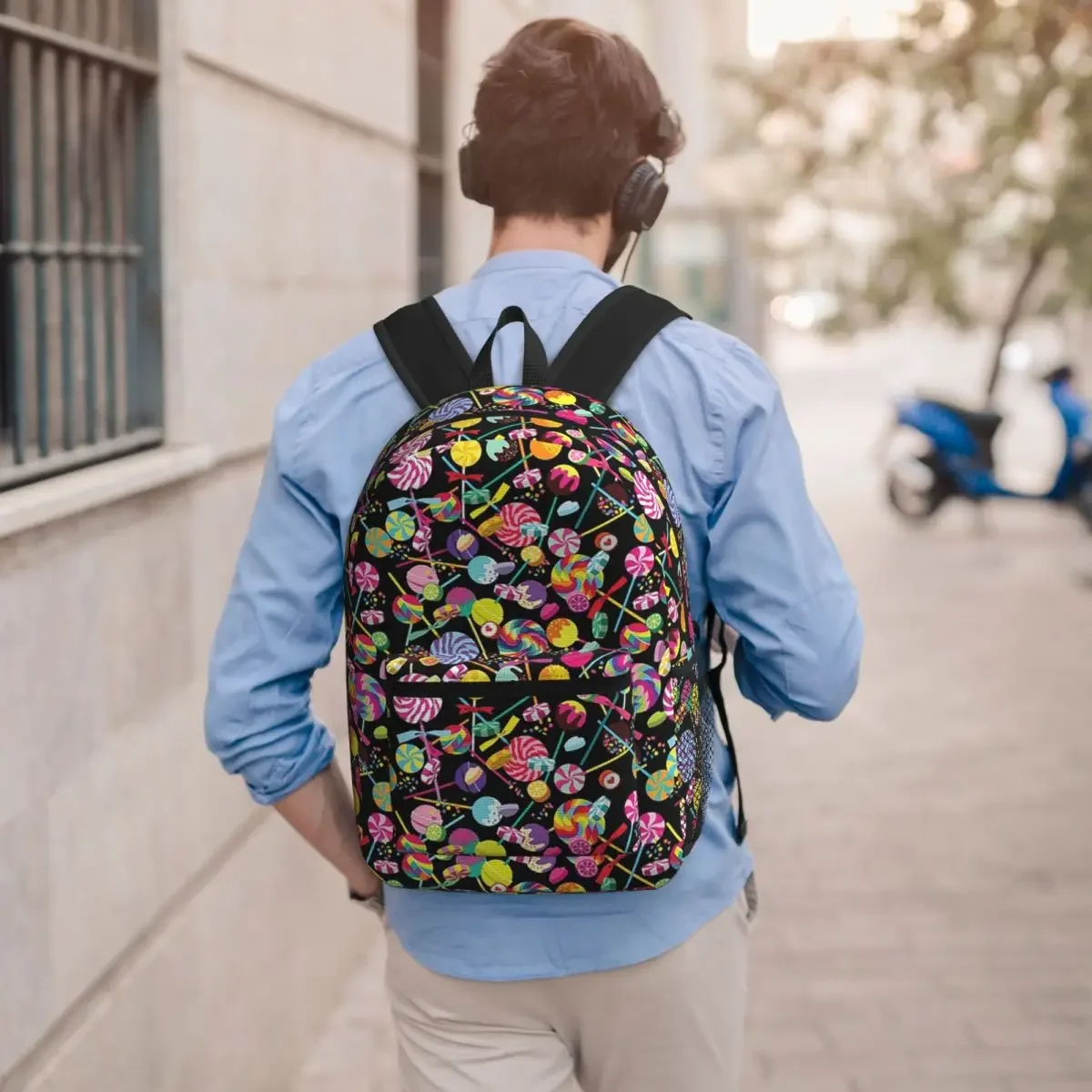 Colorful Candy Lollipop Themed Student Backpack School Bag Hiking Travel Daypack for Boys Girls Bookbag Shoulder Bags