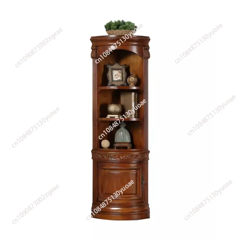 

American Solid Wood Corner Cabinet Triangle Living Room Glass Wine Cabinet Retro European Corner Cabinet