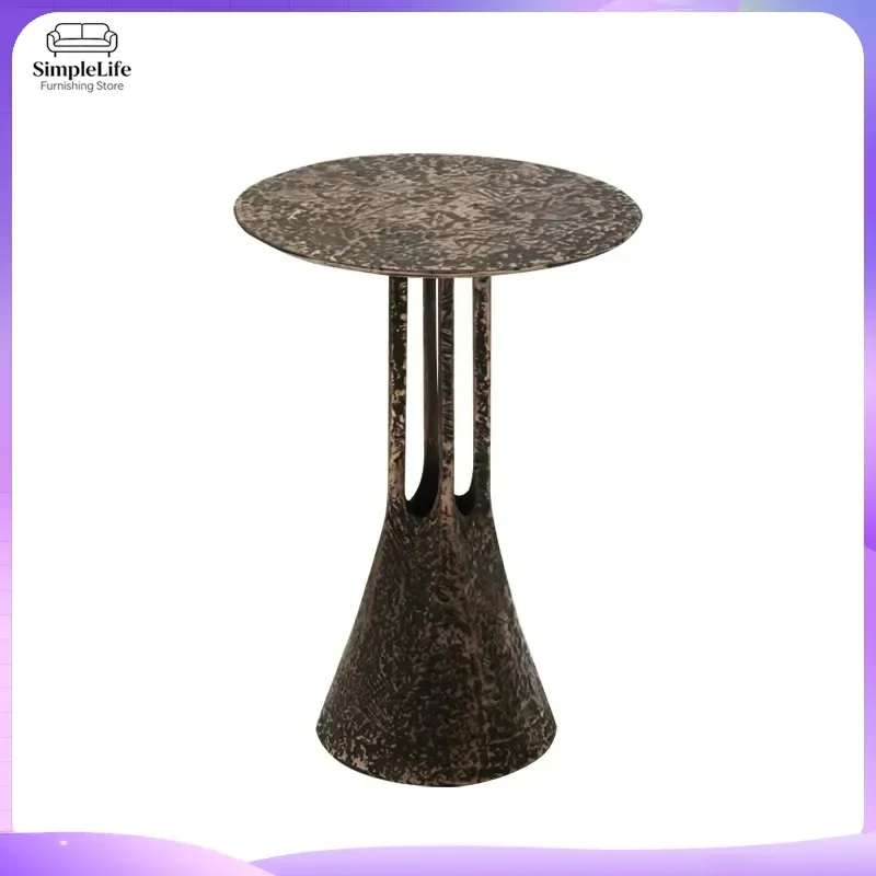 Modern Round Metal Coffee Table Brushed Bronze Finish Small Living Room Side Table Antique Brass Accent Table Italian Design