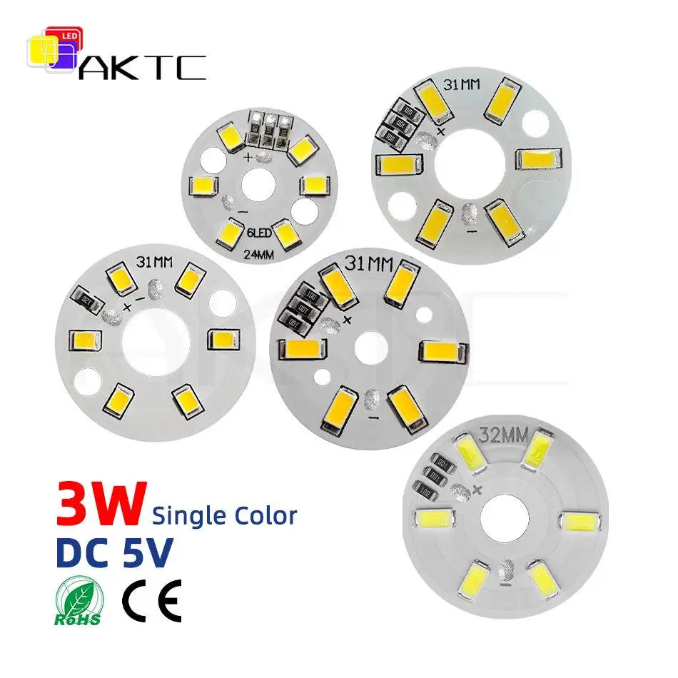 10 sztuk/lot Okrągła tablica świetlna LED DC 5V 3W Niskonapięciowa 5730 2835 SMD 6 diod LED 3000K Ciepła lub biała 6000K Ściemnialna żarówka Panel lampy