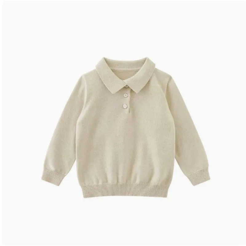 

Children's Collar Knitted Pure Cotton Base Shirt Boys' Spring Autumn New Style Handsome Baby Polo Shirt Long Sleeved Top