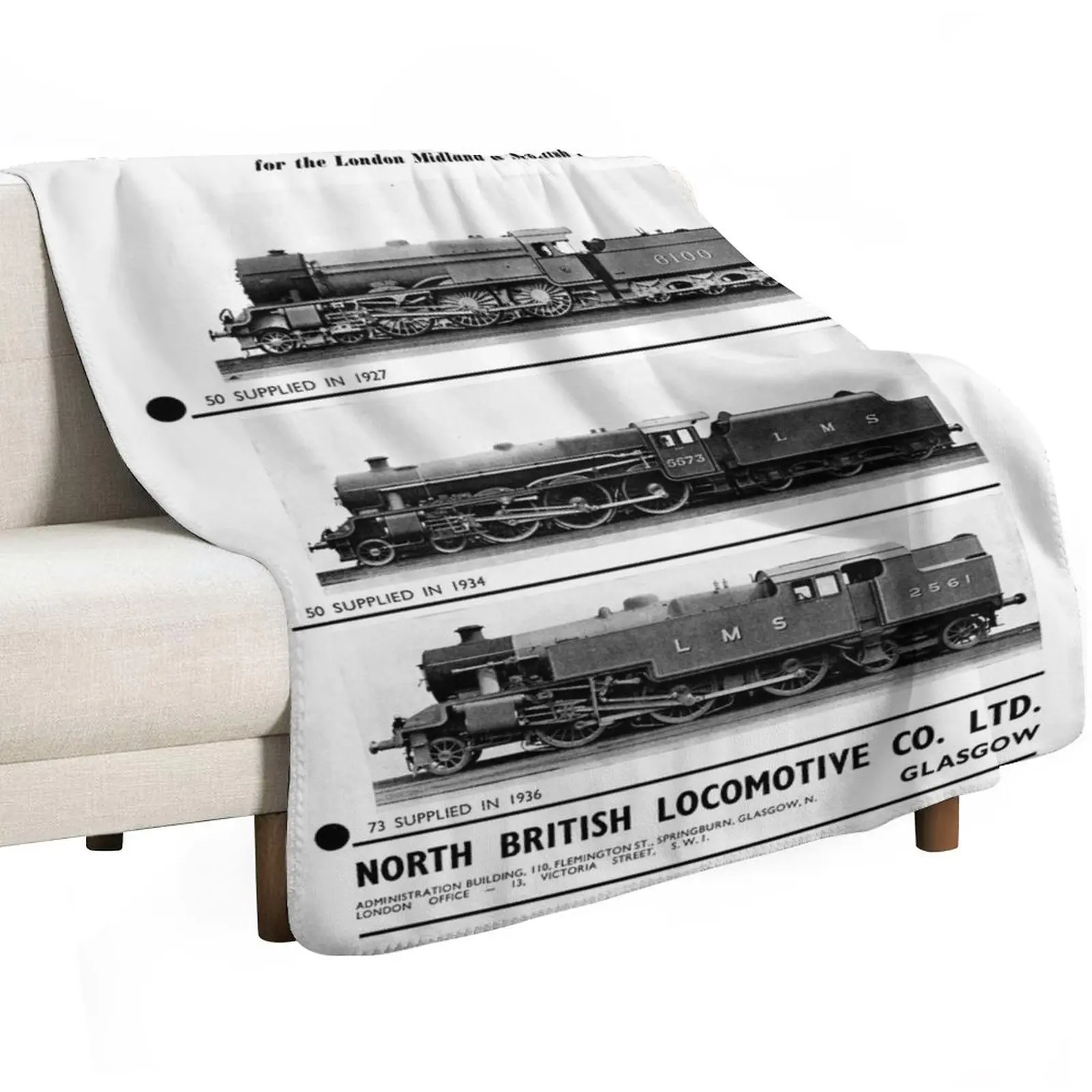 Vintage North British Locomotives advert, 1938 Throw Blanket Plaid on the sofa Bed Vintage Fashion Sofas Sleeping Bag Blankets