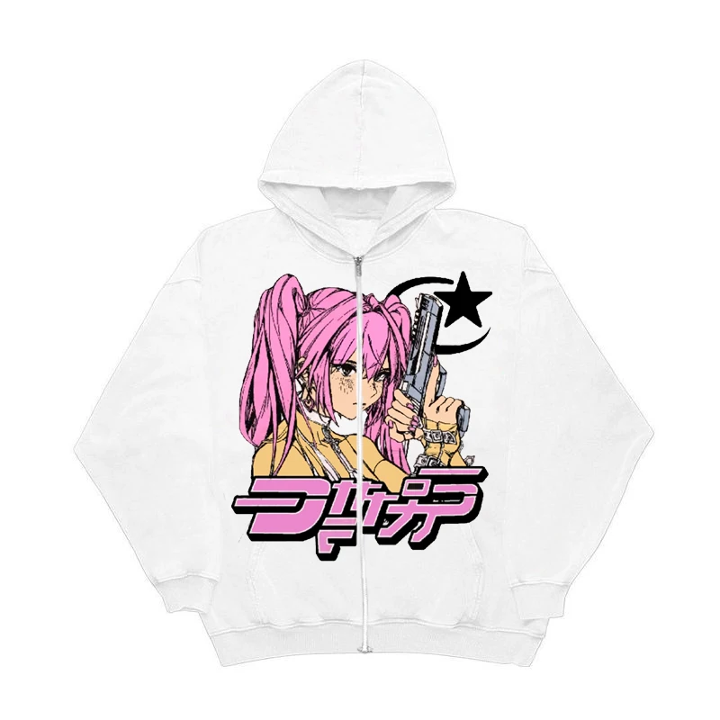 Y2k-Sudadera con capucha y cremallera para hombre y mujer, suéter de manga larga con estampado de estrellas, estilo gótico Punk, Harajuku, Anime