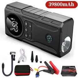 39800mAh Car Wireless Air Pump with Light Jump Starter Electric Tire Pump USB Rechargeable Bicycle Air Compressor for Car Tires