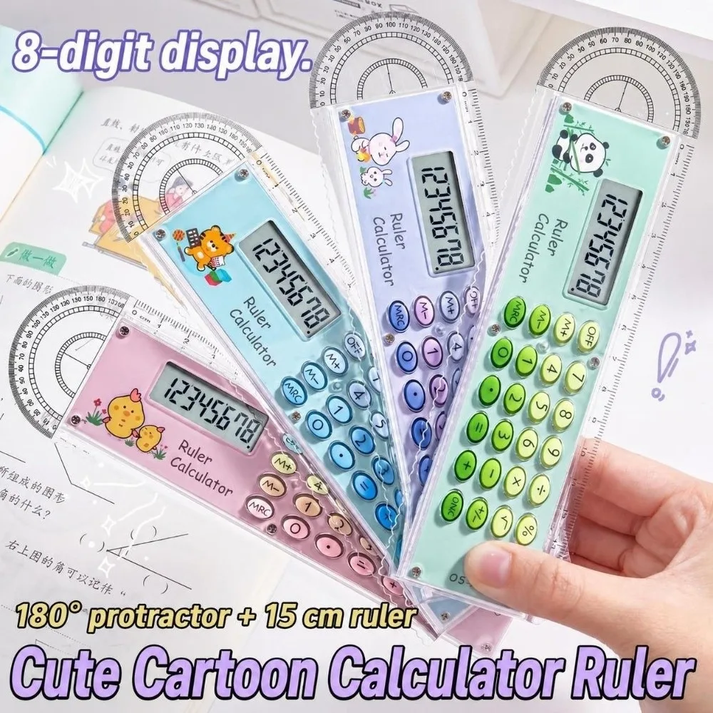 3 in 1 Ruler Calculator Gradient Color 15cm Drawing Ruler with Calculator Protractor Multifunctional Straight Ruler Students