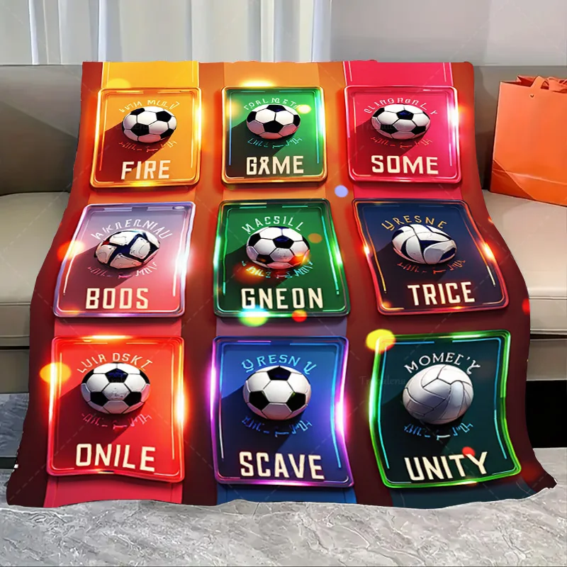

1 шт. фланелевое одеяло с рисунком футбольного мяча и неоновыми огнями для любителей спорта, уютное и стильное